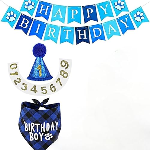 犬 バースデー 誕生日 スタイ ペット 飾り付け 猫 誕生日帽子 バンダナ 風船 バナー ペットグッズ おしゃれ 記念日 メモリアル パーティー飾り (ブルー)
