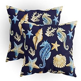 CaliTime Throw Pillow Cases Pack of 2 Cozy Seahorse Conch Shell Coral Starfish Print Cushion Covers for Couch Bed Sofa… 51UiTkeoy6L. SS280