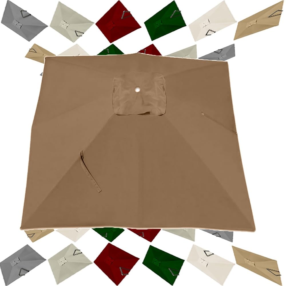 Zapasowy baldachim do prostokątnego parasola tarasowego o wymiarach 3 x 4 m - ochrona przed promieniowaniem UV, tkanina przeciwsłoneczna, 8 żeber, pokrowiec na parasol w kolorze khaki (3 x 3 m)