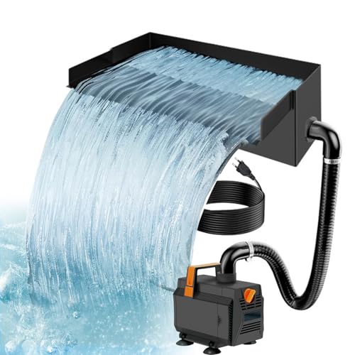 Zephviora Cascade 30 cm pour Bassin de Jardin, Bac à Cascade en Acier Inoxydable 304 avec Pompe 45W 3000 L/h et Tuyau 3m – Débit Réglable pour Large Cascade,...