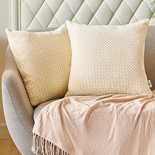 PAULEON Fundas de almohada de 20 x 20 – Crema y Blanca – Juego de 2 – Fibra mullida – Fundas de cojín decorativas – Perfecto para sofá, cama, almohadas de acento