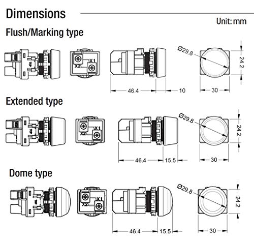 A20P-1EQ3R, 22mm LED Pilot lamp, Flush Type, 12V AC/DC, Red Lens