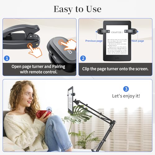 Image of [2 Clips] Finger Ring Kindle Page Turner Remote Control for Paperwhite: Rechargeable Wireless Clicker for Reading on Bed for iPhone Android iPad, Camera Shutter & Video Record Accessories (Black)