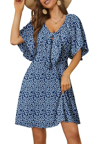 Image of Dokotoo Womens Dresses 2026 Deep V Neck Elegant Bow tie Mini Dress S-XL | Short Sleeve,V Neck,Graduation Party Dress,Elegant,Cocktail,Flowy Beach Vacation Wear,Casual Dress