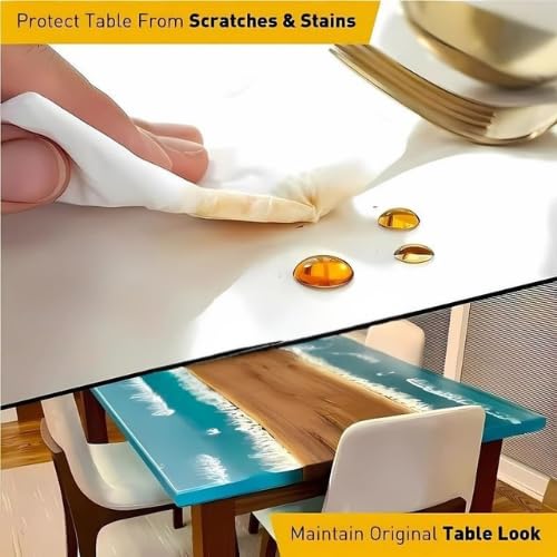 Image of Sleep Nature's Transparent PVC Table Cover - Clear Waterproof Table Protector for 4 & 6 Seater Dining Table, Office Desk, Thick Heavy Duty Tablecloth, Spill-Proof, Easy to Clean 2 MM 30x54 inch
