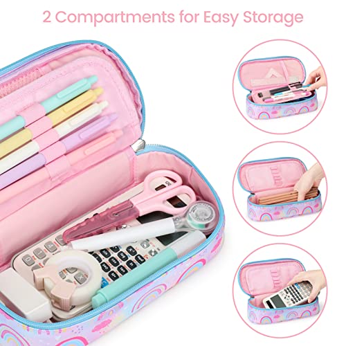 Image of Cambond Cute Pencil Case for Girls - Big Capacity Pencil Cases for Kids, Large Storage Pencil Pouch for School, Pencil Case Only, Purple Rainbow
