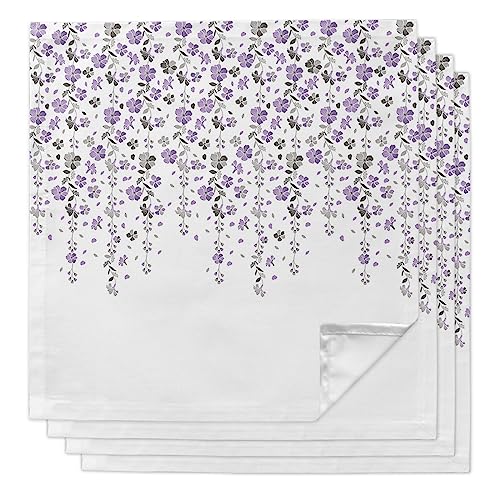 Servilletas de Tela Set de 4 Flores Gris Púrpura 20x20 Pulg miniatura 1