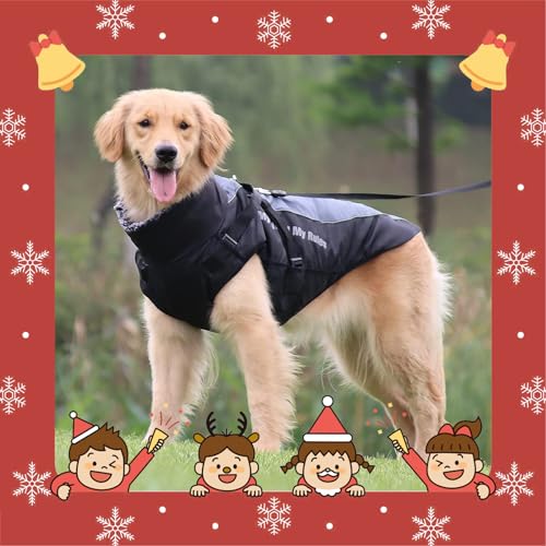 Vivi Bear Hundemantel Grosse Hunde, Hundemantel Wasserdicht,Integriertes Brustgurt-Design Hund Jacke,Weichem Fleece-Nackenschutz, Geeignet FüR Mittlere Bis GroßE Hunde Im Freien