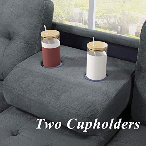 AUKUYEE 3 Piece Microfiber Sectional Sofa and Storage Ottoman L-Shape Couch Living Room Set, Reversible Chaise Lounge and Cup Holders, Gray - Thumbnail 6