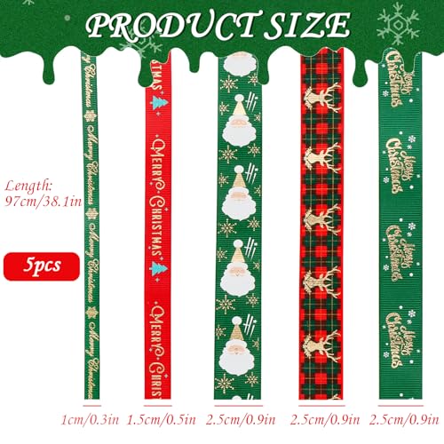 RUNEAY Pack of 5 Christmas Gift Ribbons, 91 cm - Image 2