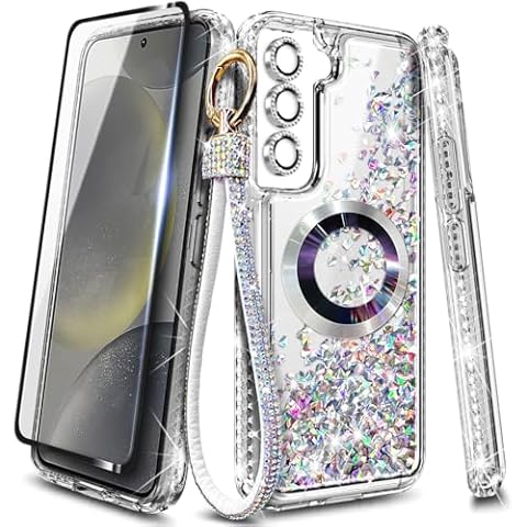 NGB Supremacy Designed for Samsung Galaxy S24 Plus Magnetic Case for MagSafe, Tempered Glass Screen Protector/Camera Lens Protector/Wrist Strap Lanyard, Glitter Liquid Cute Case (Diamond) Cover