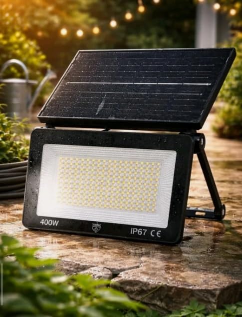 myself 21 SHOP® Faro Pieghevole 400W A Led Smd Con Pannello Solare E Sensore Crepuscolare Super Slim per Illuminazione Giardino, Casa, Negozio