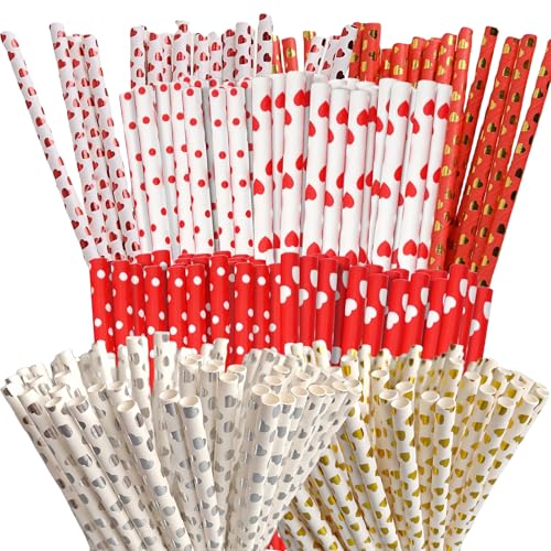 200 pitillos de papel con corazones rojo, plata y oro miniatura 1