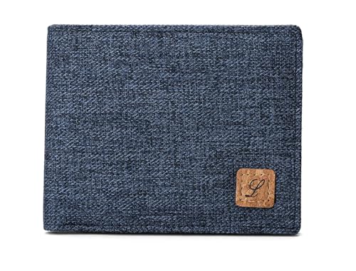 Lanyani Wallets For Boys Men Kids Teens Teenager Fabric RFID Blocking Bifold Wallet Small Thin (Crosshatch Navy Blue)