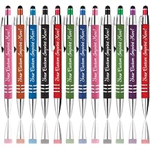 Personalized Pens - Hottie Rubberized Soft Touch Ballpoint Pen with Stylus tip is a stylish, premium metal pen, black ink, medium point.- Includes Personalization Box of 12 Assorted
