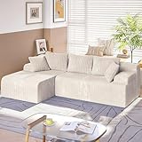LAUSAINT HOME 96' Modular Cloud Couch Sectional, L-Shaped Boneless Sofa with Deep Seat & Plush Corduroy Fabric - Beige Sectional Couches for Living Room, Bedroom (Left, Beige)