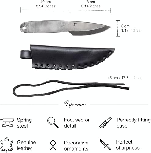 Miniatura 4 de Toferner Cuchillo forjado a mano con funda, hoja endurecida, funda de cuero auténtico, artesanía hecha a mano, idea de regalo para hombres (marrón)