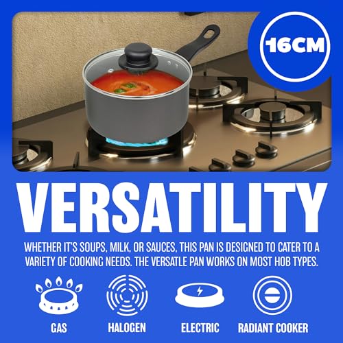 16cm Milk Pan + Glass Lid - Sauce Pot Tea Handle Kitchen Non Stick Cookware | Easy to Clean | Stay Cool Wooden Handle | Boil Eggs, Warming Milk - Image 5