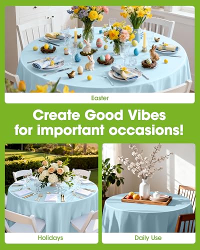 Image of Pureegg Plastic Table Cloth Disposable 8 Pack, 84'' Round Table Cloths, Easter Party, Picnic, Wedding, Decorative Tablecloths, Round, Baby Blue Plastic Cover, Leakproof & Sturdy, Light Blue
