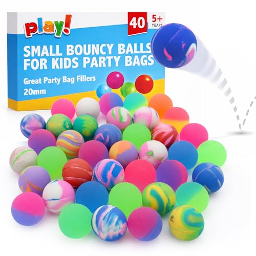 SOL 40pk Small Bouncy Balls for Kids Party Bags - 18mm Rubber Ball - Age 5+