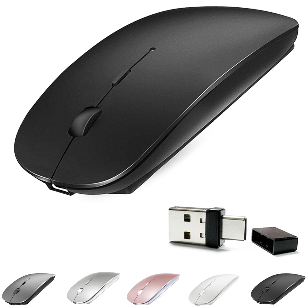 KLO 4 Modes Rechargeable Bluetooth Mouse BT3.0/5.2+USB-2.4G/Type-C,Wireless Mouse for MacBook pro/MacBook air/Laptop/iMac/ipad/Notebook/pc (BT/USB-C Black)
