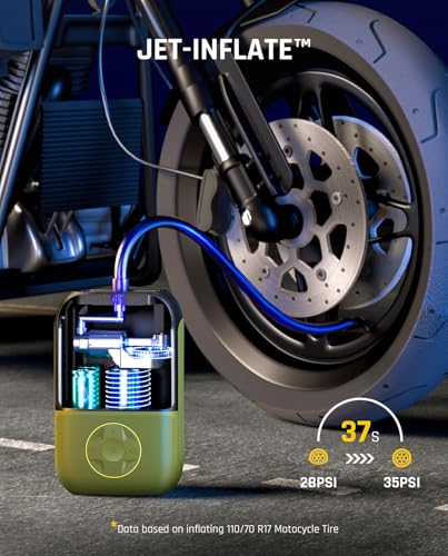 Fanttik X8 Portable Tire Inflator, Lightweight for Motorcycle tire, Cordless Air Compressor Pump, Rechargeable Battery, 150PSI with Digital Screen and LED for E-Bike, Bicycle, Car