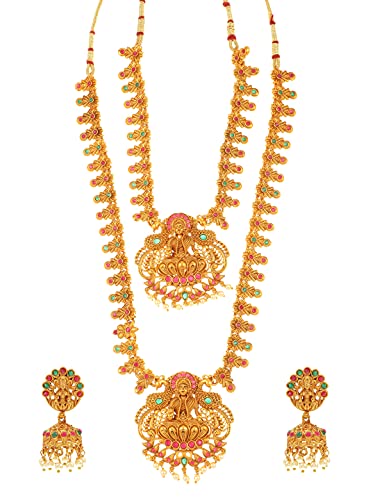 DIYA JEWELLERY Antique Jewellery Set South indian Temple latest Collection Matt Finish (Red Green)