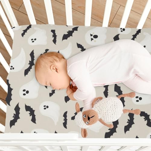Image of Caikeny Fitted Crib Sheet for Boys Girls Halloween Ghosts Vintage Bat Baby Crib Sheets Bassinet Sheets Crib Mattress Bed Sheets for Toddler Newborn Infant 27 x 39 in