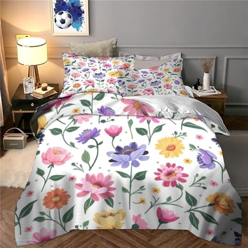 Parure de lit 3D fleurs avec housse de couette 135x200cm en microfibre douce pour lit simple - 6
