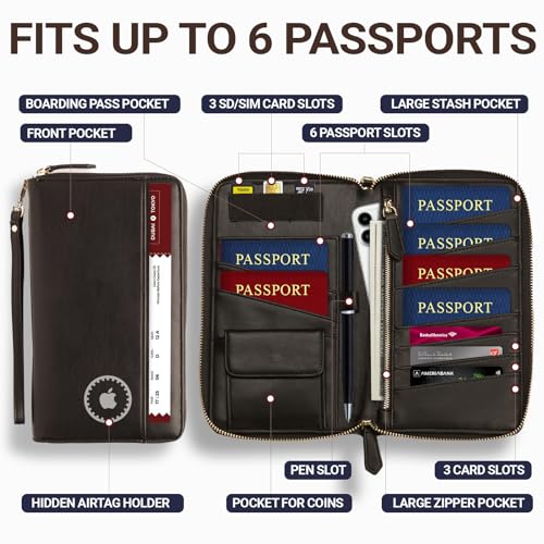 Image of Travel Document Organizer - RFID Passport Wallet Case Family Holder Id Wristlet