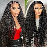 Afeier Deep Wave Lace Front Wigs Human Hair 30 Inch Deep Wave Frontal Wig HD Wet and Wavy Human Hair Lace Front Wigs Pre Plucked Glueless Curly Lace Front Wigs Human Hair for Black Women 180% Density