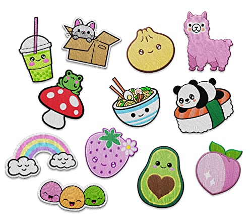 12 Iron on Kawaii Patches â€“ The Carefree Bee | Kids Iron on Patches Cute Iron on Patches for Little Girls Backpack Decorations for Kids Patches for Girls Patches for Backpacks Boy Patch (Set 11)