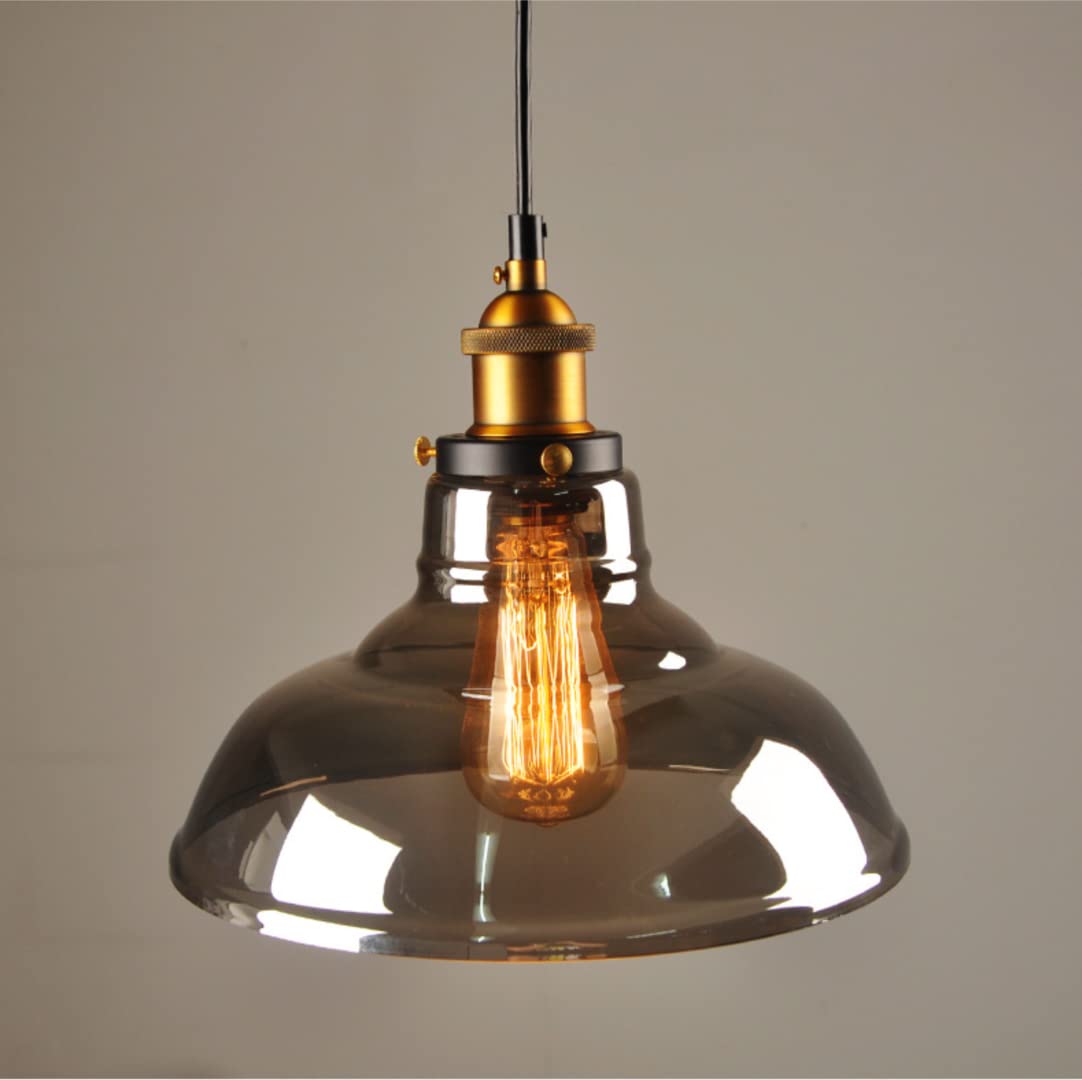 Suspension Industrielle Vintage, Abat-Jour en Verre Gris Fumé Créatif Suspension Lustre Plafonnier pour Loft, Restaurant, Couloir, Café, Bar