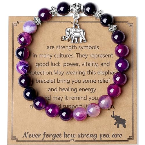 MAIBAOTA Elephant Bracelet for Women Beaded Bracelets for Women Stretch Bracelets Strength Bracelet Strength Gifts for Women Elephant Jewelry for Women 8 mm Natural Purple Beaded Bracelets