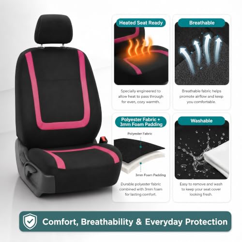 Image of FH Group Car Seat Covers Front Set in Cloth - Car Seat Covers for Low Back Car Seats with Removable Headrest, Universal Fit,Automotive Seat Covers,Washable Car SeatCover for SUV,Sedan,Van Pink