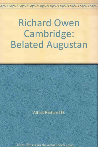 Richard Owen Cambridge, Belated Augustan: A Dissertation in English