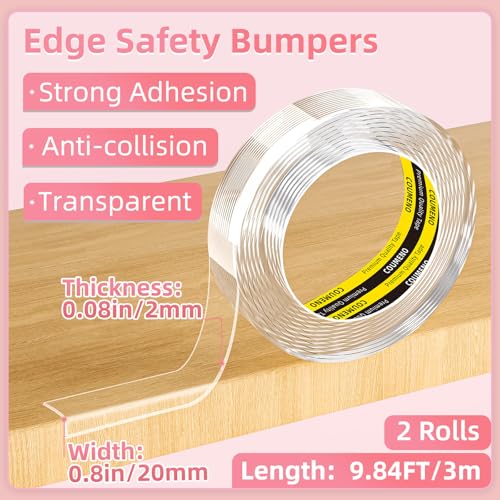 Image of Clear Edge Protector & Corner Guards,2 Pack 0.8in(W) x 9.84FT(L, Baby Proof Corner Protectors for Furniture,Table Bumper for Baby Safety, Sharp Edge Protector for Drawers, Tables, Cabinets