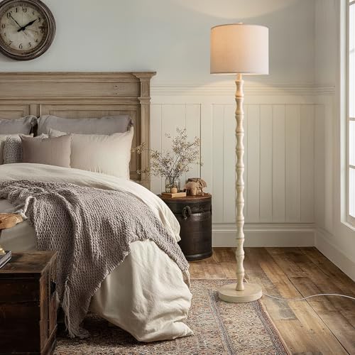 Image of BOBOMOMO 62 inch Rustic Floor Lamp, Retro Farmhouse Standing Lamp with Rotary Switch, Resin Antique White Floor Lamp for Living Room, Bedroom, Corner, Dining Room, Nursery, Cozy Home Decor