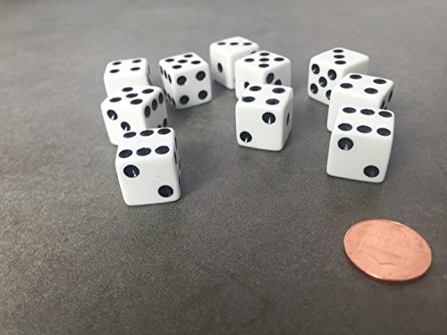Set of 10 Six Sided D6 16mm Standard Dice Die - White with Black Pips