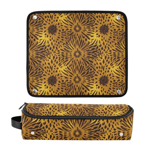Bolsa de viaje para herramientas de cabello con tapete para plancha, soporte para rizador y secadora - Estampado abstracto leopardo dorado miniatura 3