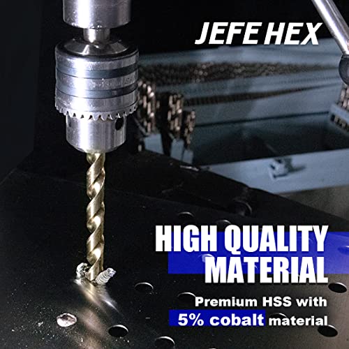 Jefe Hex 115 Pcs Hss Cobalt Drill Bit Set, Twist Jobber Drill Bits Set, 135-Degree Split Point, Fractional 1/16"-1/2", Letter A - Z, Wire #1 - #60 With Metal Indexed Storage Case #TOP1