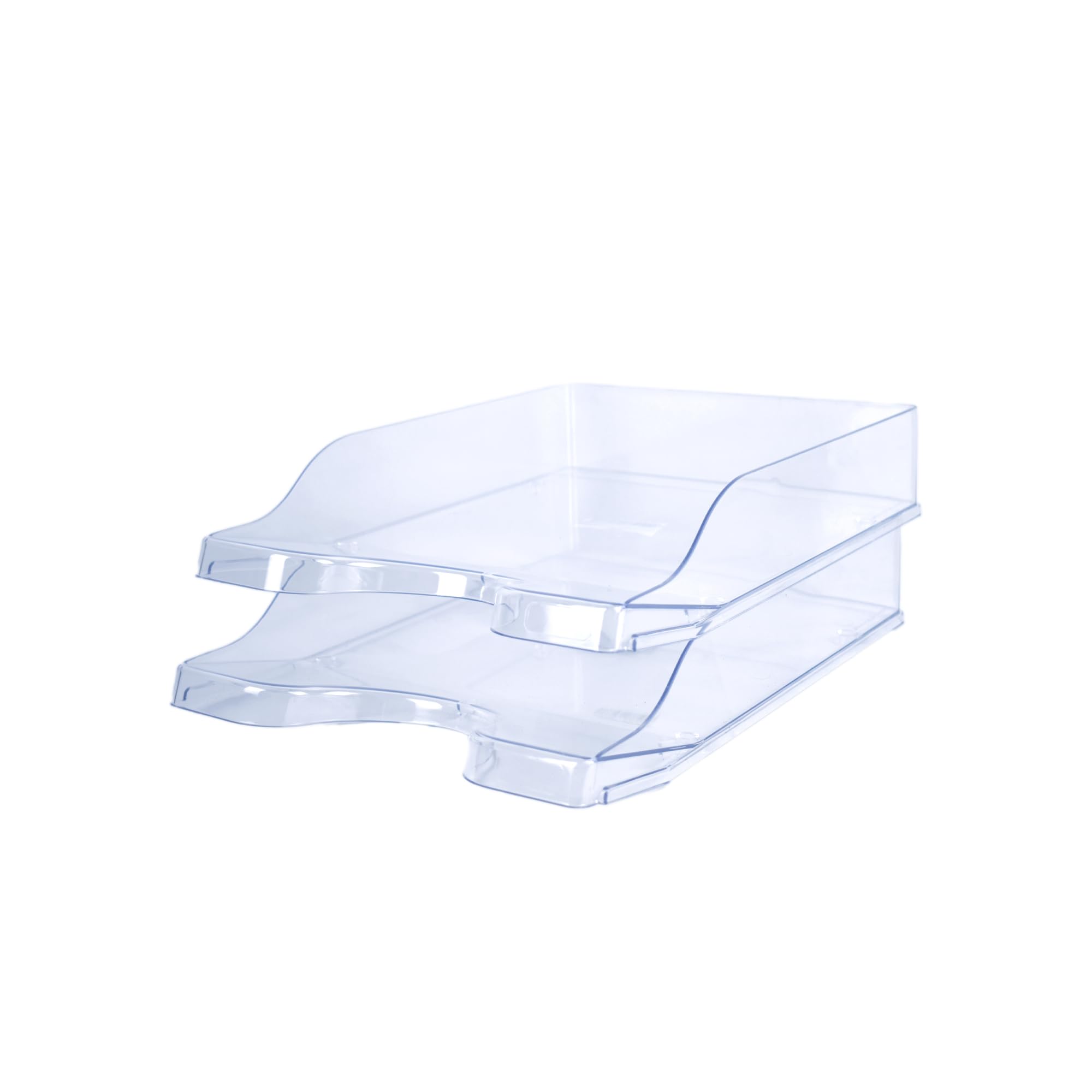 Deflecto 2 Pk A4 Self Stacking Letter Tray In Crystal Clear, A4 paper tray organiser, letter organiser storage, desk trays - CP130YTCRYX2