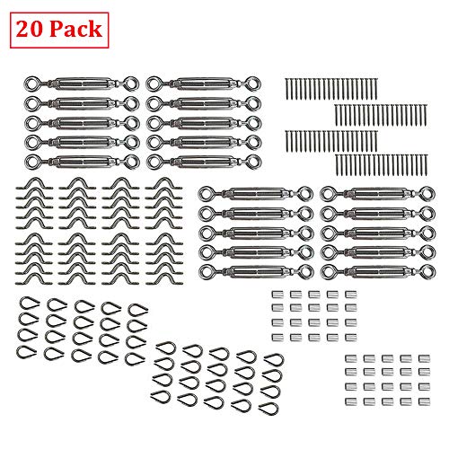 20 Pack 1/8" Heavy Duty Stainless Steel Cable Railing Kits for Wood Posts, DIY Balustrade Kit with Jaw Swage Fork Turnbuckle US Stock