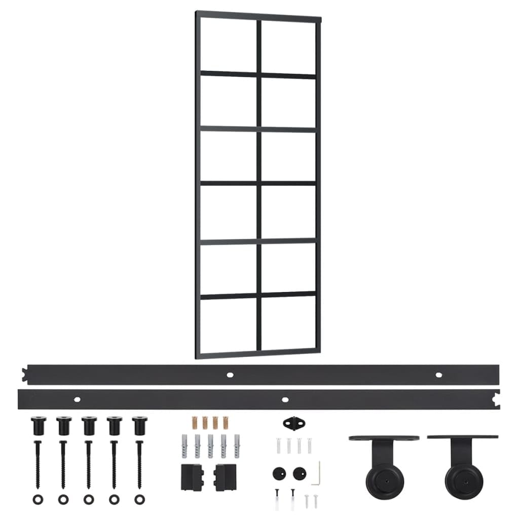 vidaXL Puerta Corredera con Herrajes Entrada Corrediza Deslizante Hogar Cuarto de Baño Salón Sala de Estar Habitación ESG Vidrio y Aluminio 76x205 cm