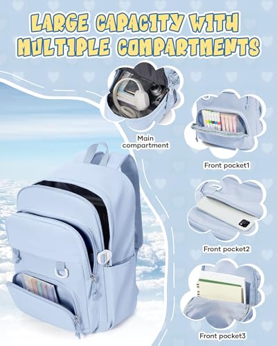 Image of Lightweight Backpack for College & High School Backpack With Lots of Pockets Cute School Bag for Girls Boys, Large Capacity Bookbag for Women Men, Waterproof Teens Casual Daypack Backpack(Blue)