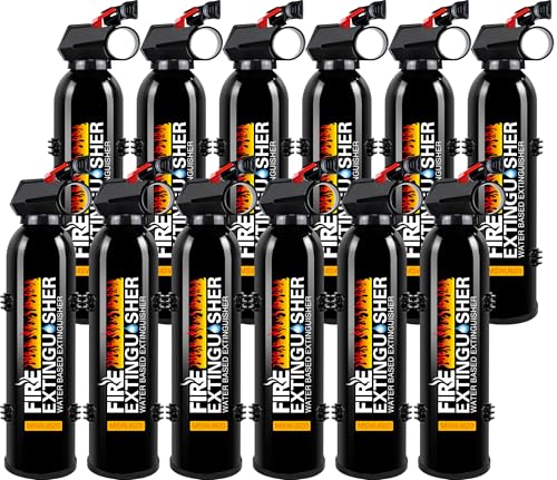Image of Fire Extinguishers with Mount Bracket - 12 Pack Small Portable Fire Extinguisher for Home, Kitchen, Car, Boat, RV, Vehicle - 620ml Water-Based Fire Extinguisher for Class A, B, C, K Fire