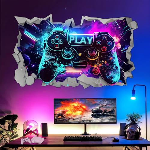 Moqidong 3D Game Wall Decals: Gaming Room Wall Stickers for Game Lover, Gamer Controller Sticker Video Game Wallpaper for Teenagers Boys Kids Bedroom Playroom Decor Nursery Gift