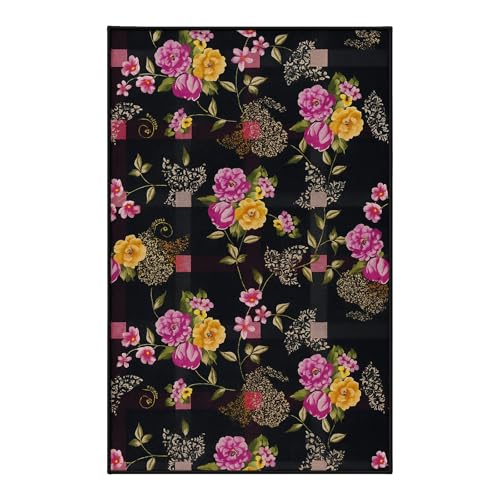Tapete pequeño negro 2x3 para entrada con diseño floral miniatura 1
