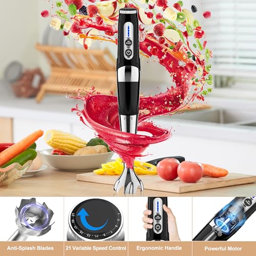 Cordless Immersion Blender: 4-in-1 Rechargeable Electric Hand Blender, 21-Speeds & 3-Angle Adjustable with 700ml Chopper, 700ml Beaker, Egg Whisk and Beater for Smoothies, Soup, Baby Food (Black) image 6