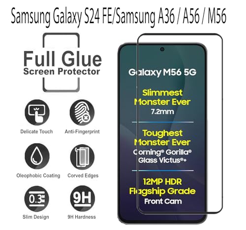 Image of FabeKee Tempered Glass Screen Protector Compatible For Black Cellphone With Edge To Edge Coverage And Easy Installation Kit (Transparent, Samsung Galaxy M56 5G)